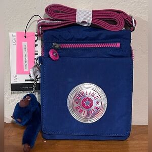 KIPLING Nylon New Eldorado Admiral Blue Crossbody With Monkey Bag Charm